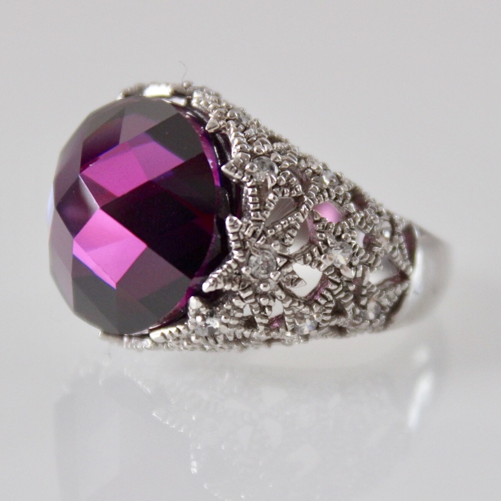 Sterling Silver Purple Crystal & White CZ Ring